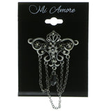 Silver-Tone & Black Colored Metal Brooch-Pin With Crystal Accents #LQP459