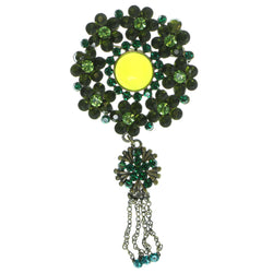 Gold-Tone & Green Colored Metal Brooch Pin With Crystal Accents #LQP45