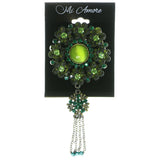 Gold-Tone & Green Colored Metal Brooch Pin With Crystal Accents #LQP45
