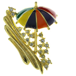 Beach Umbrella Brooch-Pin With Crystal Accents Gold-Tone & Multi Colored #LQP465