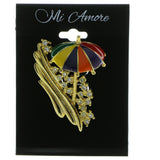 Beach Umbrella Brooch-Pin With Crystal Accents Gold-Tone & Multi Colored #LQP465
