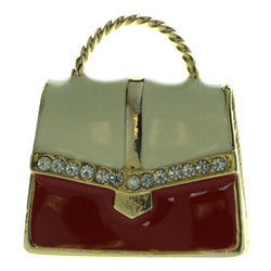Hand Bag Brooch-Pin With Crystal Accents Gold-Tone & Red Colored #LQP468