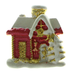 House With Snow Brooch-Pin Gold-Tone & Red Colored #LQP471