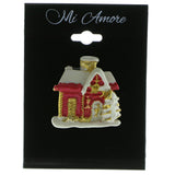 House With Snow Brooch-Pin Gold-Tone & Red Colored #LQP471