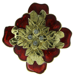 Leaves Brooch-Pin With Crystal Accents Gold-Tone & Red Colored #LQP472