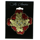Leaves Brooch-Pin With Crystal Accents Gold-Tone & Red Colored #LQP472