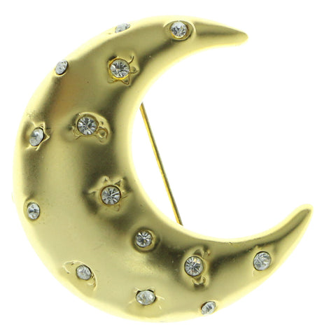 Moon Stars Brooch-Pin  With Crystal Accents Gold-Tone Color #LQP473