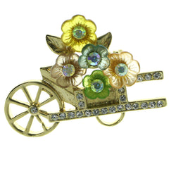 Flowers Garden Wagon Brooch-Pin With Crystal Accents Gold-Tone & Multi Colored #LQP476