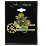 Flowers Garden Wagon Brooch-Pin With Crystal Accents Gold-Tone & Multi Colored #LQP476