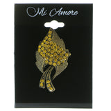 Leaf Brooch-Pin With Crystal Accents Gold-Tone & Yellow Colored #LQP477