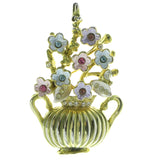 Flower Pot Bouquet Brooch-Pin With Crystal Accents Gold-Tone & Multi Colored #LQP478