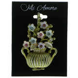 Flower Pot Bouquet Brooch-Pin With Crystal Accents Gold-Tone & Multi Colored #LQP478