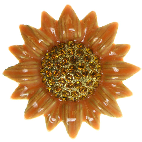 Flower Brooch Pin With Crystal Accents Gold-Tone & Orange Colored #LQP47