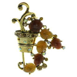 Flower Pot Brooch-Pin With Crystal Accents Gold-Tone & Multi Colored #LQP480