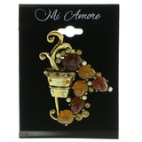 Flower Pot Brooch-Pin With Crystal Accents Gold-Tone & Multi Colored #LQP480