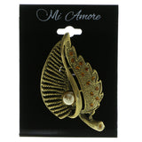 Leaf Brooch-Pin With Crystal Accents Gold-Tone & Yellow Colored #LQP481