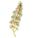 Feather Brooch-Pin With Bead Accents Gold-Tone & White Colored #LQP483