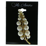 Feather Brooch-Pin With Bead Accents Gold-Tone & White Colored #LQP483