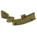 Gold-Tone & Orange Colored Metal Brooch-Pin With Crystal Accents #LQP485