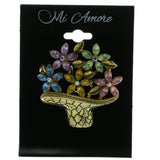 Flower Pot Brooch-Pin With Crystal Accents Gold-Tone & Multi Colored #LQP487