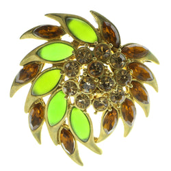 Gold-Tone & Yellow Colored Metal Brooch-Pin With Crystal Accents #LQP488