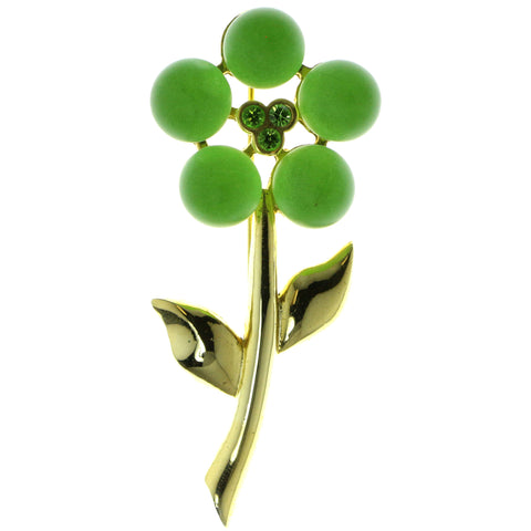 Flower Brooch Pin With Crystal Accents Gold-Tone & Green Colored #LQP48