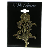 Antiqued Flowers Brooch-Pin With Crystal Accents Gold-Tone & Orange Colored #LQP490