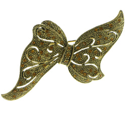 Gold-Tone & Yellow Colored Metal Brooch-Pin With Crystal Accents #LQP491