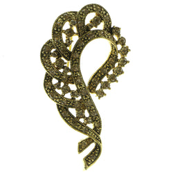 Gold-Tone & Yellow Colored Metal Brooch-Pin With Crystal Accents #LQP494