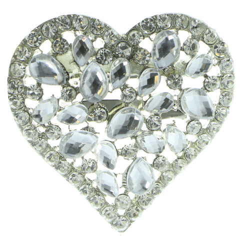 Heart Brooch-Pin With Crystal Accents Silver-Tone & Clear Colored #LQP497