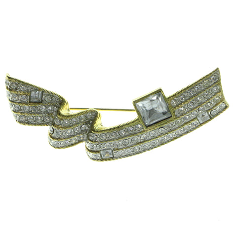 Gold-Tone & Clear Colored Metal Brooch-Pin With Crystal Accents #LQP498