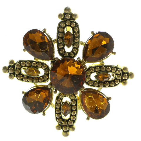 Gold-Tone & Orange Colored Metal Brooch-Pin With Crystal Accents #LQP499