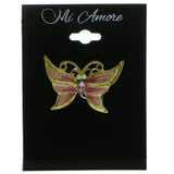 Butterfly Brooch-Pin With Crystal Accents Gold-Tone & Pink Colored #LQP500
