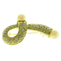 Gold-Tone & White Colored Metal Brooch-Pin With Crystal Accents #LQP501