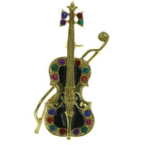 Violin Brooch-Pin With Colorful Accents Gold-Tone & Black Colored #LQP502
