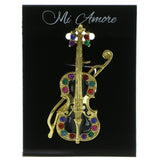 Violin Brooch-Pin With Colorful Accents Gold-Tone & Black Colored #LQP502
