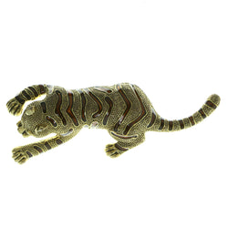 Tiger Brooch-Pin Gold-Tone & Brown Colored #LQP505