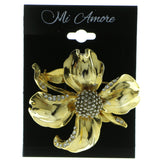 Flower Brooch-Pin With Crystal Accents Gold-Tone & Silver-Tone Colored #LQP506