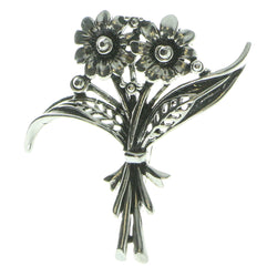 Flower Bouquet Brooch-Pin Silver-Tone Color  #LQP514