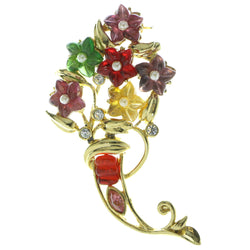 Flowers Brooch-Pin With Bead Accents Gold-Tone & Multi Colored #LQP516