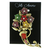 Flowers Brooch-Pin With Bead Accents Gold-Tone & Multi Colored #LQP516