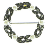 Silver-Tone & White Colored Metal Brooch-Pin With Bead Accents #LQP517