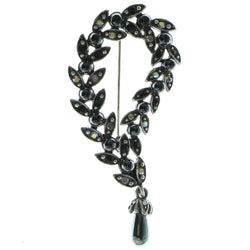 AB Finish Brooch-Pin With Crystal Accents Silver-Tone & Black Colored #LQP521