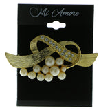 Gold-Tone & White Colored Metal Brooch-Pin With Crystal Accents #LQP523