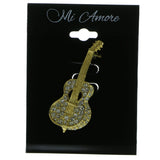 Guitar Brooch-Pin With Crystal Accents  Gold-Tone Color #LQP525