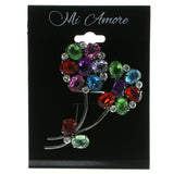 Flowers Brooch-Pin With Crystal Accents Gray & Multi Colored #LQP526