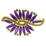 Gold-Tone & Purple Colored Metal Brooch-Pin With Crystal Accents #LQP528
