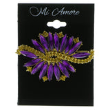 Gold-Tone & Purple Colored Metal Brooch-Pin With Crystal Accents #LQP528