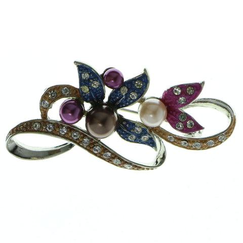 Silver-Tone & Multi Colored Metal Brooch-Pin With Crystal Accents #LQP529