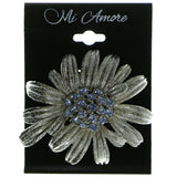 Flower Brooch Pin With Crystal Accents Silver-Tone & Blue Colored #LQP52